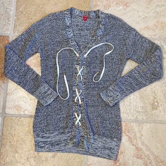 Guess Sweater Women’s Lace up Long Sleeve Boho Y2K V Neck Nautical 90’s Sz M - Picture 2 of 8